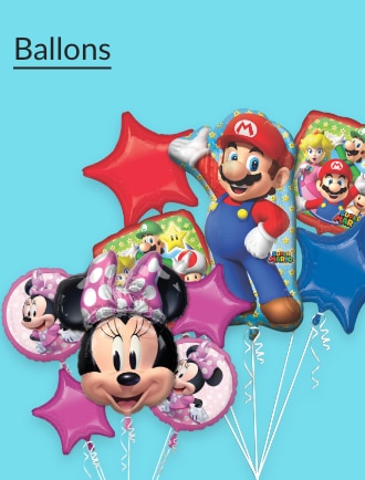 Ballons en aluminium sous licence Super Mario, Minnie Mouse et plus encore.