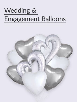 Silver and white heart balloons with intertwined silver accents.