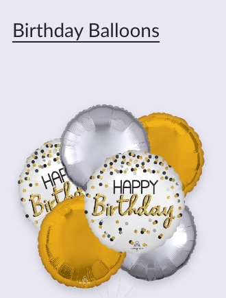 Gold and silver 'Happy Birthday' balloons.