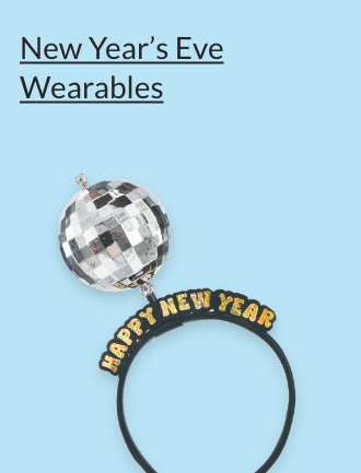 A black, silver and gold headband with a disco ball and text that says 'Happy New Year'.