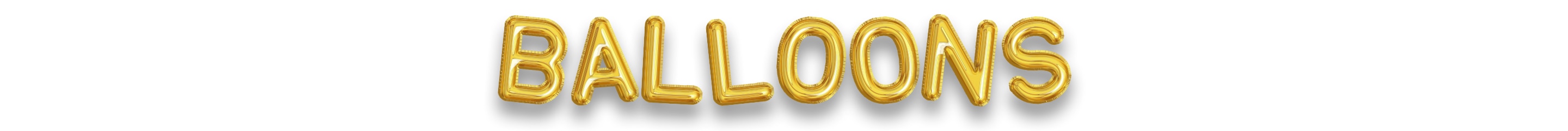Gold inflatable letter balloons that spell out the word 'Balloons' on a white background.