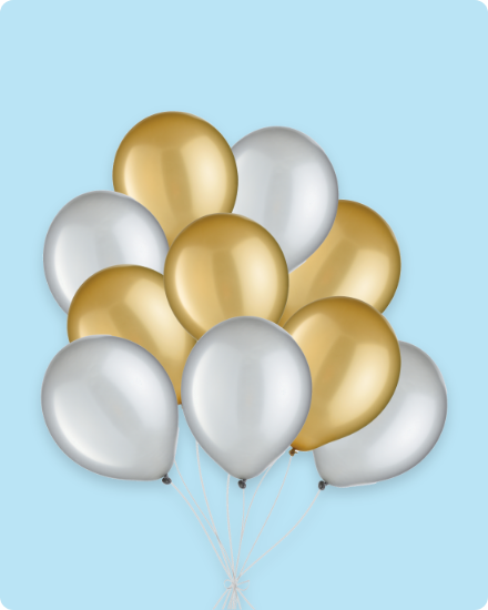 Gold and silver cluster of balloons.