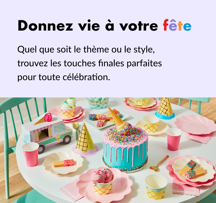 Assiette en papier blanc ornée de touches de couleur sur fond d'images tournantes représentant différents thèmes et décorations de fête.