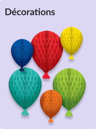 Décorations de ballons en papier bleu, rouge, jaune, turquoise et vert. 