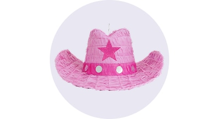 Pink cowboy hat with a glittery star and decorative silver studs