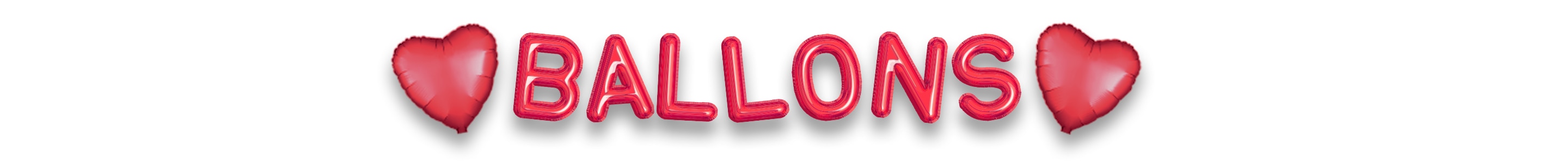 Deux ballons rouges en forme de cœur chaque côté de ballons gonflables en forme de lettres épelant Ballons.