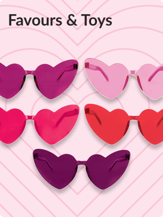 Various coloured heart-shaped sunglasses.