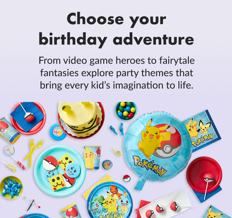 A white paper party plate with colourful accents against rotating images of various party themes and decorations. 