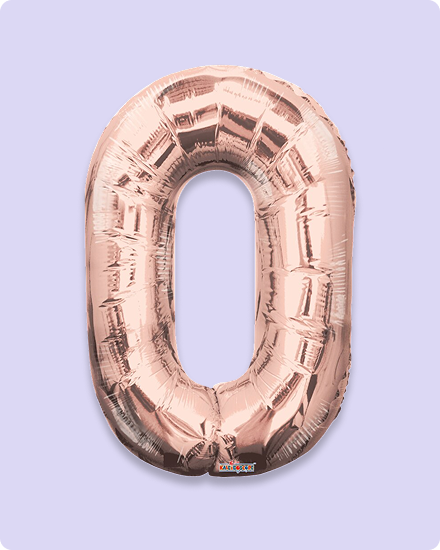 A rose gold 0 balloon.